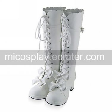 Handmade White PU Leather 4.5cm High Heel Princess Lolita Boots 1