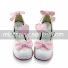 Handmade White PU Leather 4.5cm High Heel Princess Lolita Shoes with Bow