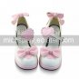 Handmade White PU Leather 4.5cm High Heel Princess Lolita Shoes with Bow