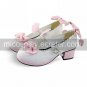 Handmade White PU Leather 4.5cm High Heel Princess Lolita Shoes with Bow
