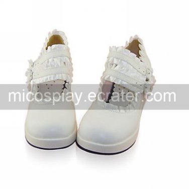 Handmade White PU Leather 4.5cm Wedge Classic Lolita Shoes