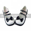Handmade White PU Leather 4cm High Heel Black Bow Sweet Lolita Shoes