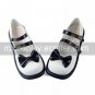 Handmade White PU Leather 4cm High Heel Black Bow Sweet Lolita Shoes