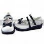 Handmade White PU Leather 4cm High Heel Black Bow Sweet Lolita Shoes