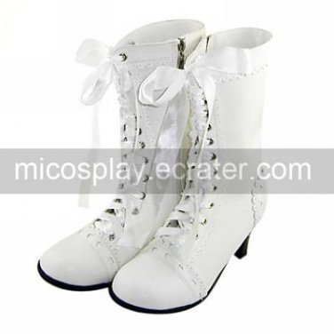 Handmade White PU Leather 6.3cm High Heel Country Lolita Boots