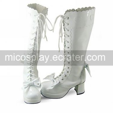 Handmade White PU Leather 6.3cm High Heel Country Lolita Boots 1
