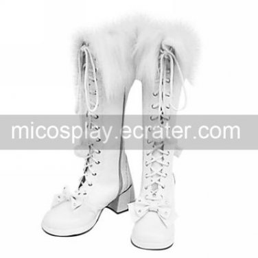 Handmade White PU Leather 6.3cm High Heel Princess Lolita Boots