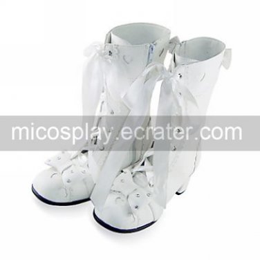 Handmade White PU Leather 6.3cm High Heel Princess Lolita Boots1