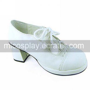 Handmade White PU Leather 6.3cm High Heel Princess Lolita Shoes