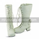 Handmade White PU Leather 6.3cm High Heel School Lolita Boots