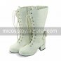 Handmade White PU Leather 6.3cm High Heel School Lolita Boots