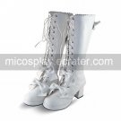 Handmade White PU Leather 6.3cm High Heel Sweet Lolita Boots with Bow
