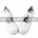 Handmade White PU Leather 7.5cm High Heel Classic Lolita Shoes with Shoelace