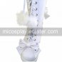 Handmade White PU Leather 7.5cm High Heel Country Lolita Boots with Pom-pom
