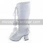 Handmade White PU Leather 7.5cm High Heel Country Lolita Boots with Pom-pom