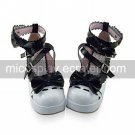 Handmade White PU Leather 7.5cm High Heel Shiro&Kuro Lolita Shoes with Bow