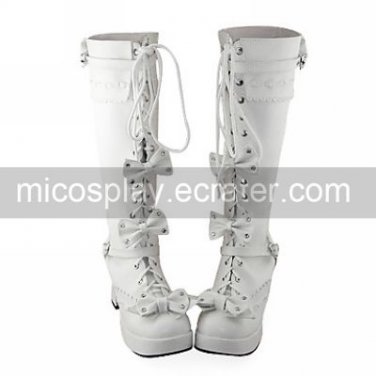 Handmade White PU Leather 7.5cm High Heel Sweet Lolita Boots