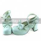 Handmade White PU Leather 7.5cm High Heel Sweet Lolita Shoes with Bow