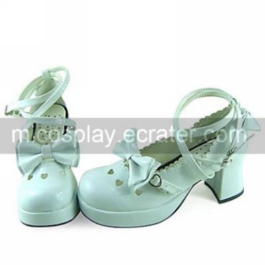 Handmade White PU Leather 7.5cm High Heel Sweet Lolita Shoes with Bow