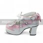 Handmade White PU Leather 7.5cm High Heel Sweet Lolita with Bow