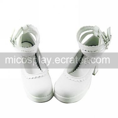 Handmade White PU Leather 7cm High Heel Sweet Lolita Shoes with Lace