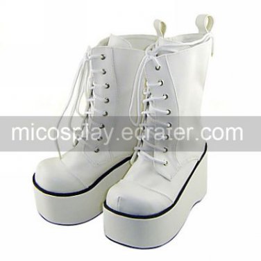 Handmade White PU Leather 7cm Platform Princess Lolita Boots