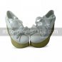 Handmade White PU Leather 7cm Wedge Princess Lolita Shoes with Ribbon