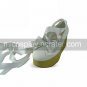 Handmade White PU Leather 7cm Wedge Princess Lolita Shoes with Ribbon