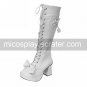 Handmade White PU Leather 8cm High Heel Sweet Lolita Boots