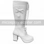 Handmade White PU Leather 8cm High Heel Sweet Lolita Boots