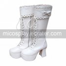 Handmade White PU Leather 9cm High Heel Classic Lolita Boots with Bow
