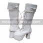 Handmade White PU Leather 9cm High Heel Classic Lolita Boots with Bow