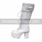 Handmade White PU Leather 9cm High Heel Classic Lolita Boots with Bow
