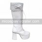 Handmade White PU Leather 9cm High Heel Classic Lolita Boots with Bow