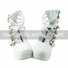 Handmade White PU Leather 9cm High Heel Sweet Lolita Shoes with Bow