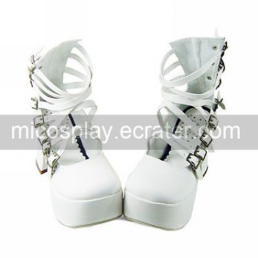 Handmade White PU Leather 9cm High Heel Sweet Lolita Shoes with Bow
