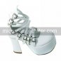 Handmade White PU Leather 9cm High Heel Sweet Lolita Shoes with Bow