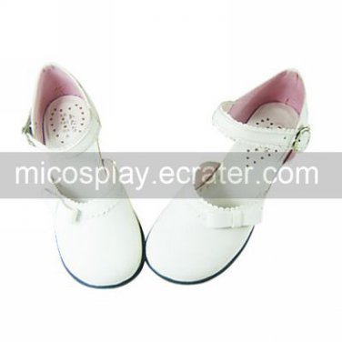 Handmade White PU Leather Flat Sweet Lolita Shoes with Bow