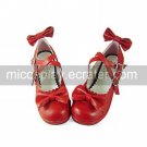 Handmade Wine Red PU Leather 5cm Wedge Sweet Lolita Shoes with Bow