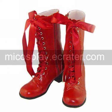 Handmade Wine Red PU Leather 6cm High Heel Sweet Lolita Boots