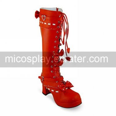 Handmade Wine Red PU Leather 7.5cm High Heel Sweet Lolita Boots