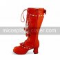 Handmade Wine Red PU Leather 7.5cm High Heel Sweet Lolita Boots