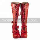 Handmade Wine Red PU Leather 7.5cm High Heel Sweet Lolita Boots with Bow
