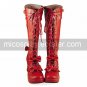 Handmade Wine Red PU Leather 7.5cm High Heel Sweet Lolita Boots with Bow
