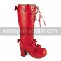 Handmade Wine Red PU Leather 7.5cm High Heel Sweet Lolita Boots with Bow