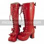 Handmade Wine Red PU Leather 7.5cm High Heel Sweet Lolita Boots with Bow
