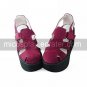 Handmade Wine Red PU Leather 9cm Wedge Hollowed Classic Lolita Sandals