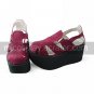 Handmade Wine Red PU Leather 9cm Wedge Hollowed Classic Lolita Sandals