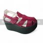 Handmade Wine Red PU Leather 9cm Wedge Hollowed Classic Lolita Sandals