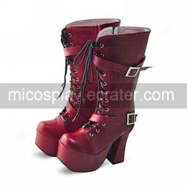 Handmade Wine Red PU Leather 12cm High Heel Classic Lolita Boots